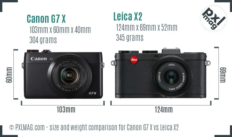 Canon G7 X vs Leica X2 size comparison