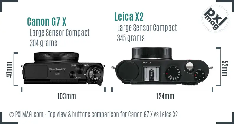 Canon G7 X vs Leica X2 top view buttons comparison
