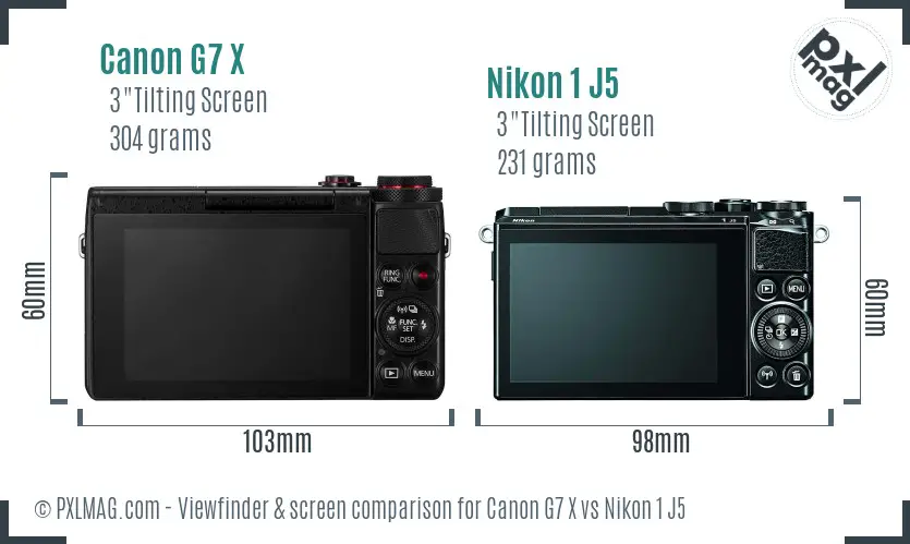 Canon G7 X vs Nikon 1 J5 Screen and Viewfinder comparison