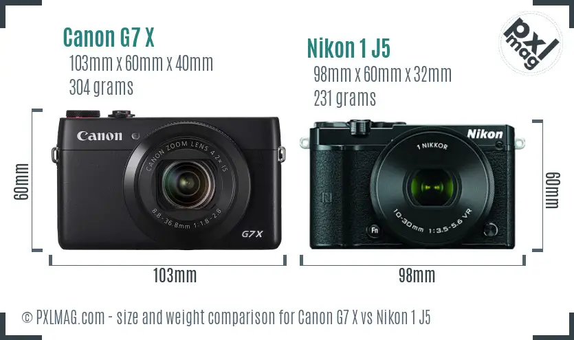 Canon G7 X vs Nikon 1 J5 size comparison