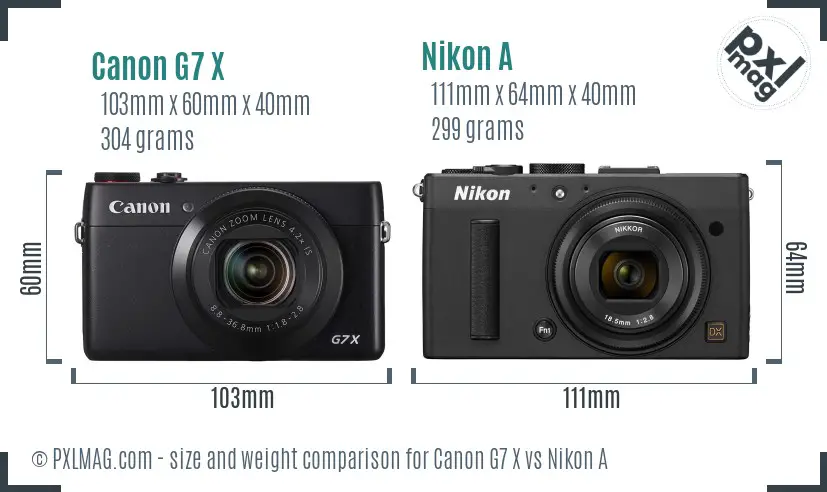 Canon G7 X vs Nikon A size comparison