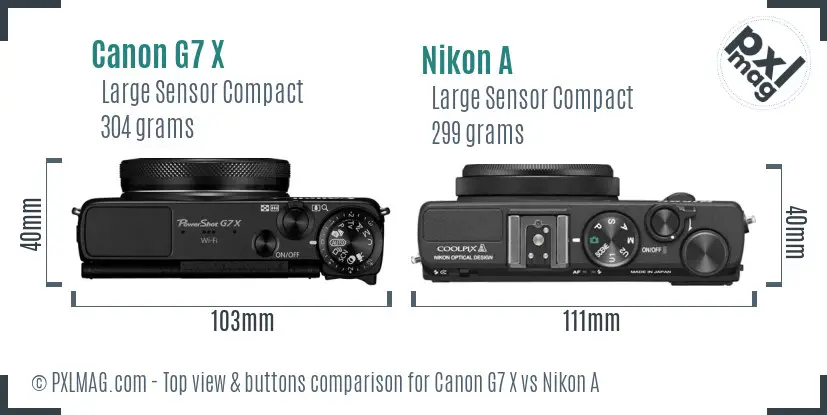 Canon G7 X vs Nikon A top view buttons comparison