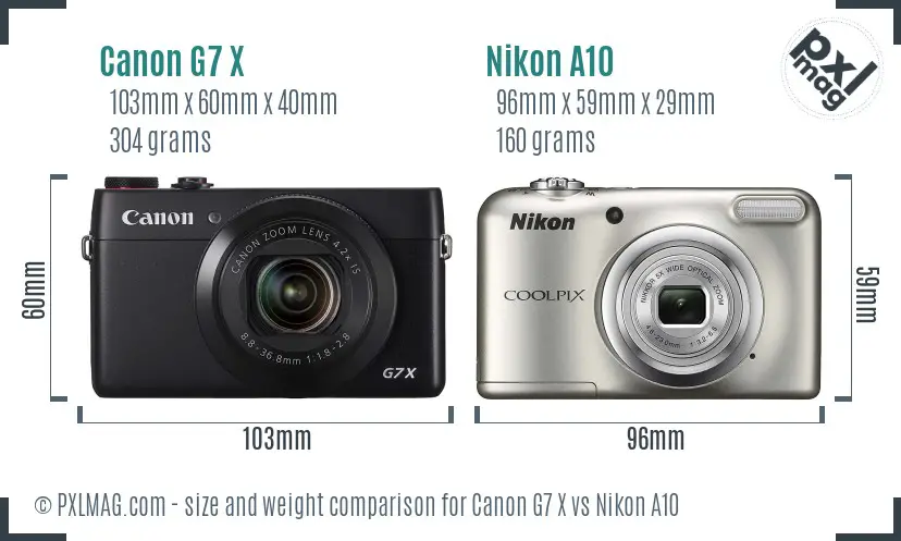 Canon G7 X vs Nikon A10 size comparison Canon G7 X vs Nikon A10 size comparison