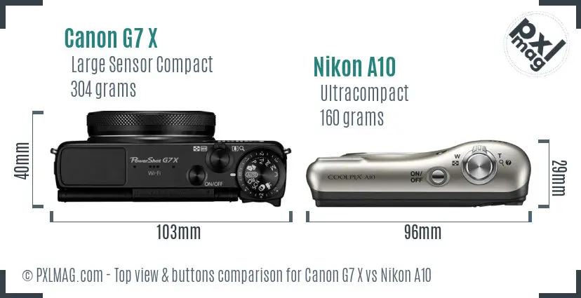 Canon G7 X vs Nikon A10 top view buttons comparison Canon G7 X vs Nikon A10 top view buttons comparison