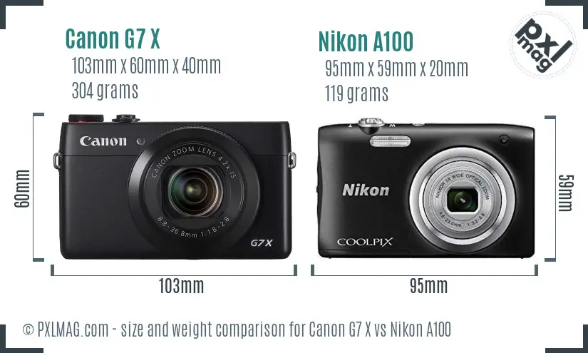 Canon G7 X vs Nikon A100 size comparison