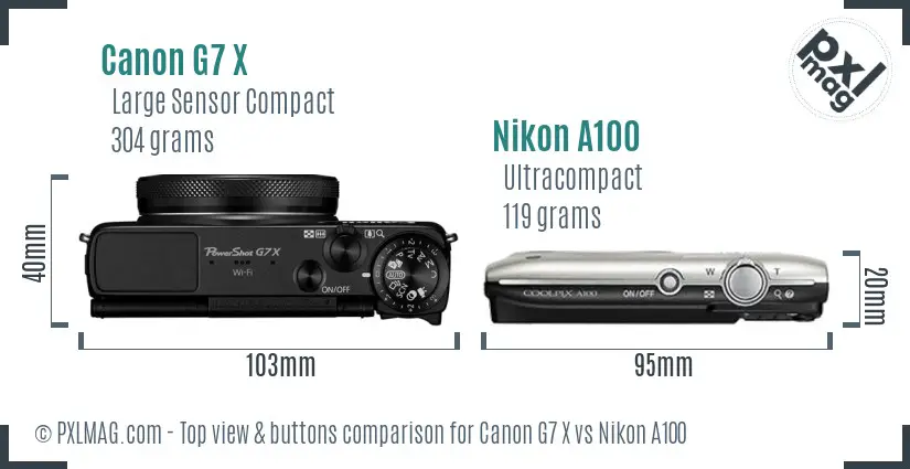 Canon G7 X vs Nikon A100 top view buttons comparison