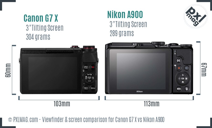 Canon G7 X vs Nikon A900 Screen and Viewfinder comparison