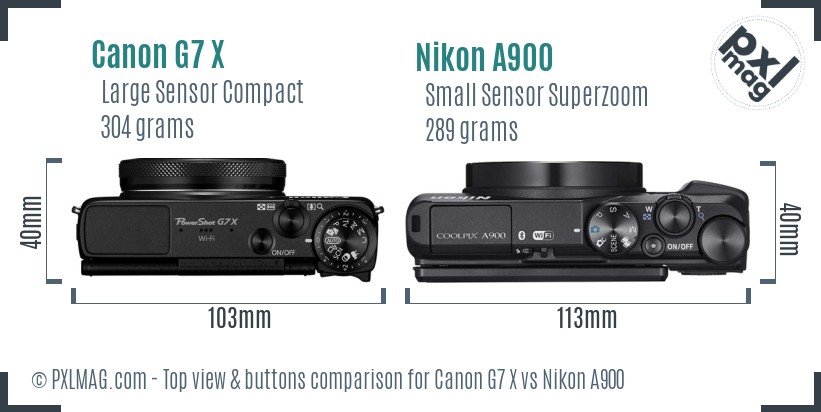Canon G7 X vs Nikon A900 top view buttons comparison