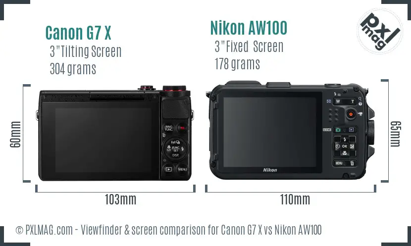 Canon G7 X vs Nikon AW100 Screen and Viewfinder comparison