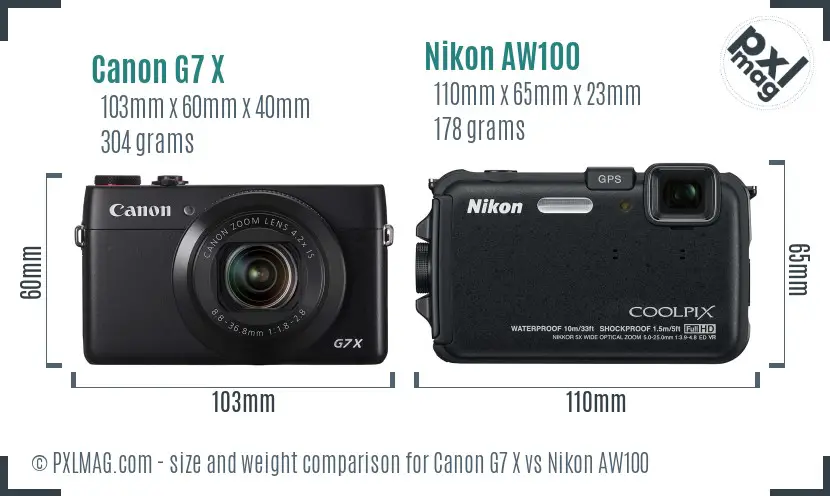 Canon G7 X vs Nikon AW100 size comparison Canon G7 X vs Nikon AW100 size comparison