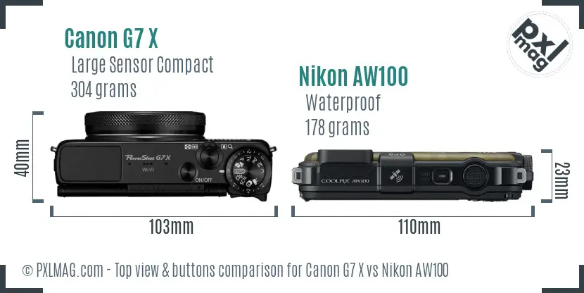 Canon G7 X vs Nikon AW100 top view buttons comparison