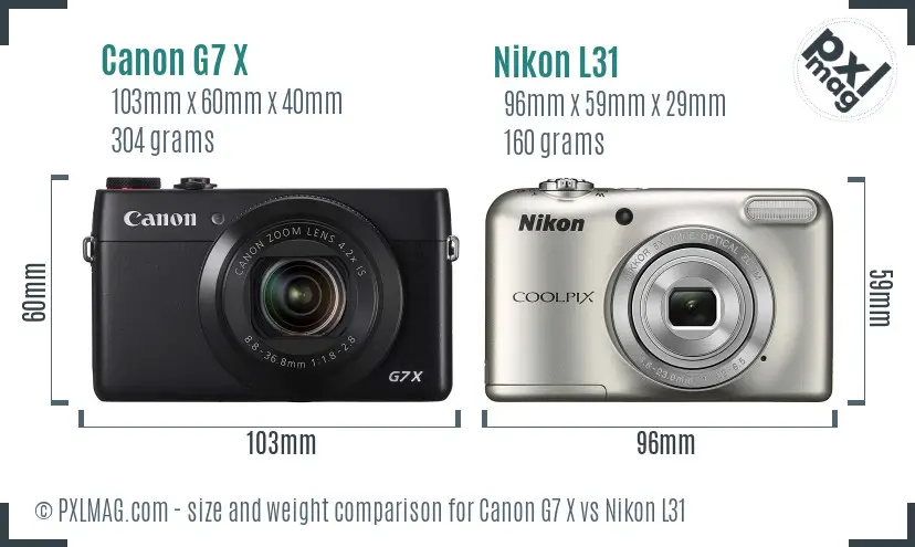 Canon G7 X vs Nikon L31 size comparison Canon G7 X vs Nikon L31 size comparison