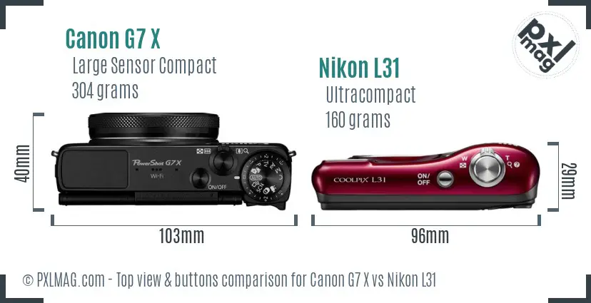 Canon G7 X vs Nikon L31 top view buttons comparison Canon G7 X vs Nikon L31 top view buttons comparison