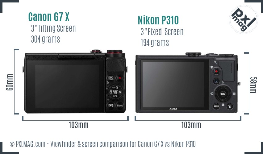 Canon G7 X vs Nikon P310 Screen and Viewfinder comparison