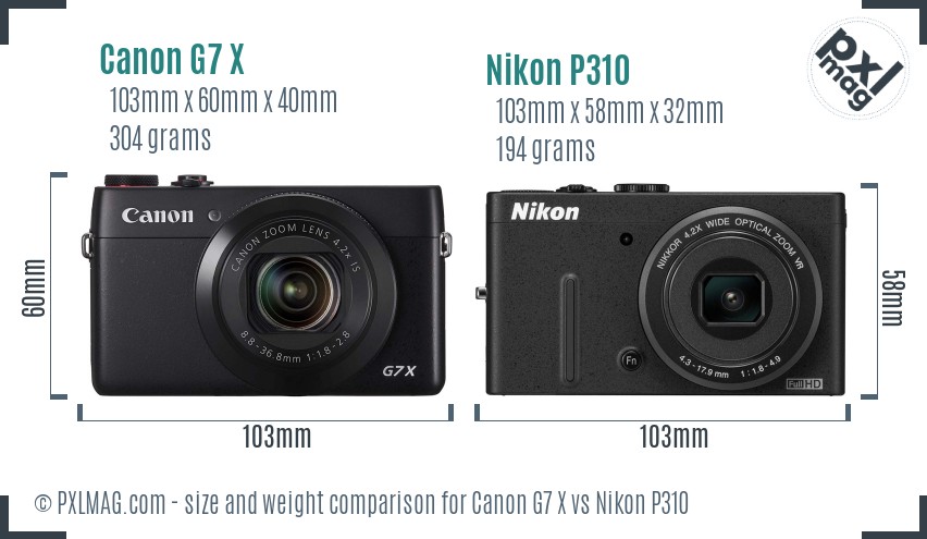 Canon G7 X vs Nikon P310 size comparison