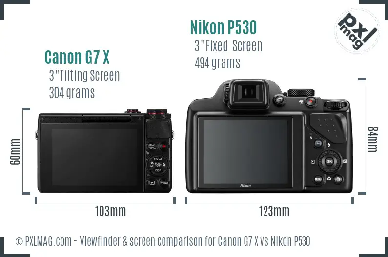 Canon G7 X vs Nikon P530 Screen and Viewfinder comparison