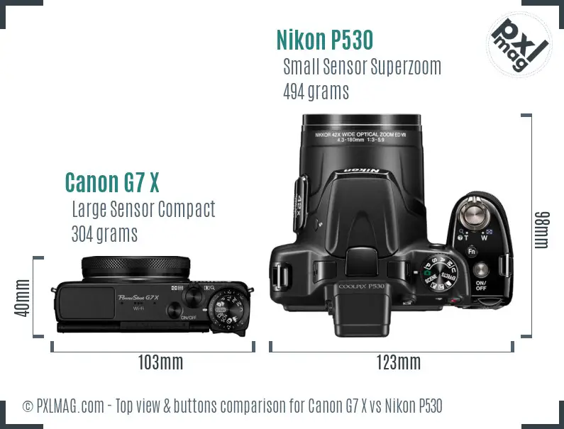 Canon G7 X vs Nikon P530 top view buttons comparison