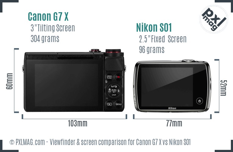 Canon G7 X vs Nikon S01 Screen and Viewfinder comparison