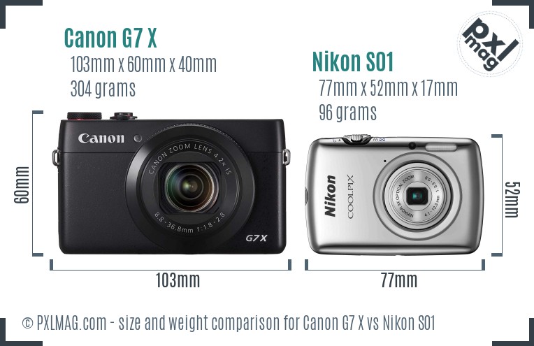Canon G7 X vs Nikon S01 size comparison