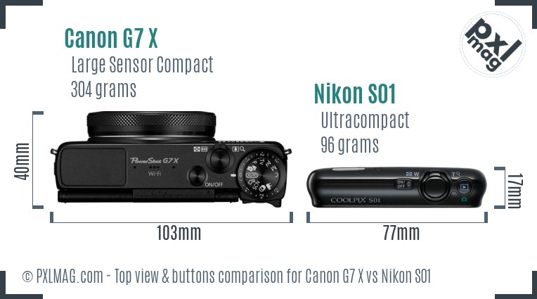 Canon G7 X vs Nikon S01 top view buttons comparison