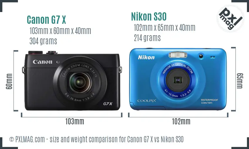 Canon G7 X vs Nikon S30 size comparison Canon G7 X vs Nikon S30 size comparison