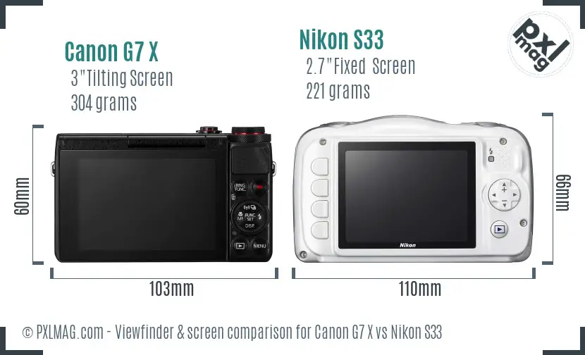 Canon G7 X vs Nikon S33 Screen and Viewfinder comparison
