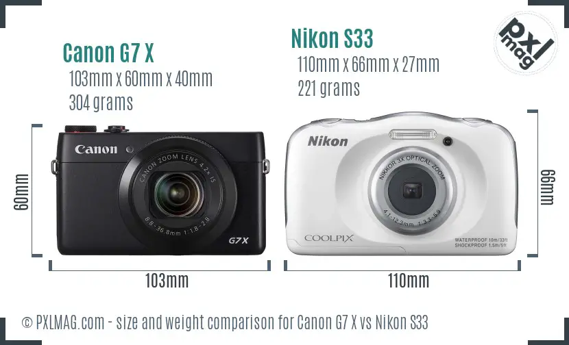 Canon G7 X vs Nikon S33 size comparison
