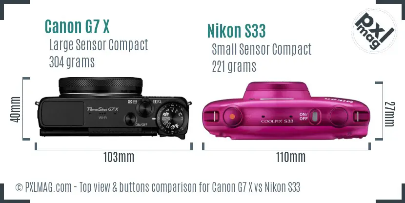 Canon G7 X vs Nikon S33 top view buttons comparison