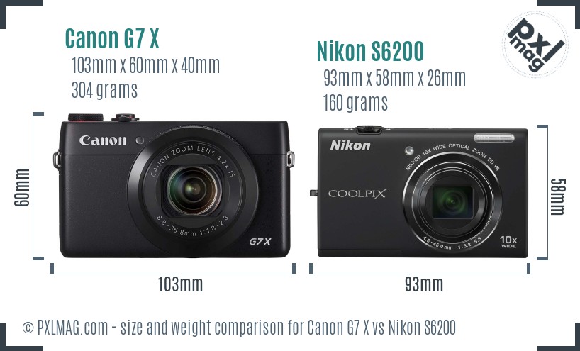 Canon G7 X vs Nikon S6200 size comparison