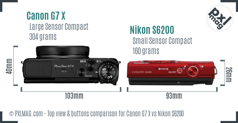 Canon G7 X vs Nikon S6200 top view buttons comparison