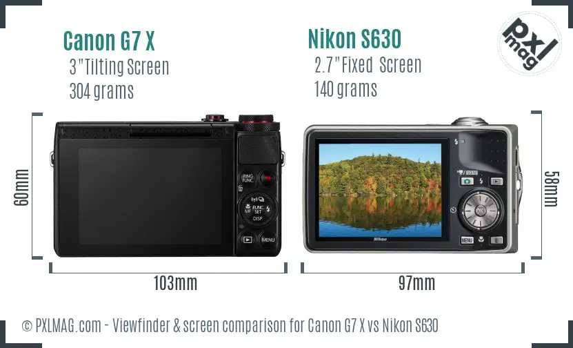 Canon G7 X vs Nikon S630 Screen and Viewfinder comparison