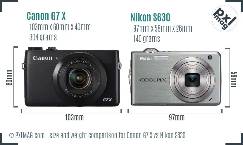 Canon G7 X vs Nikon S630 size comparison
