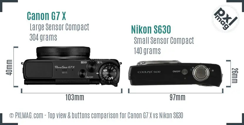 Canon G7 X vs Nikon S630 top view buttons comparison