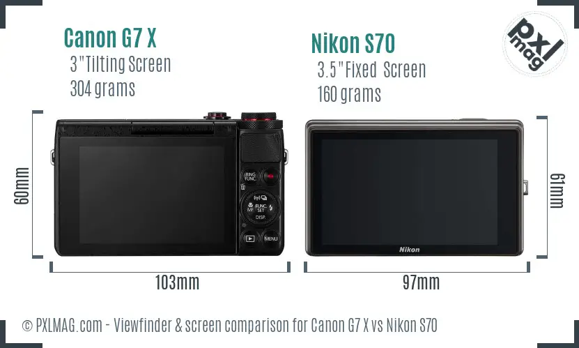 Canon G7 X vs Nikon S70 Screen and Viewfinder comparison