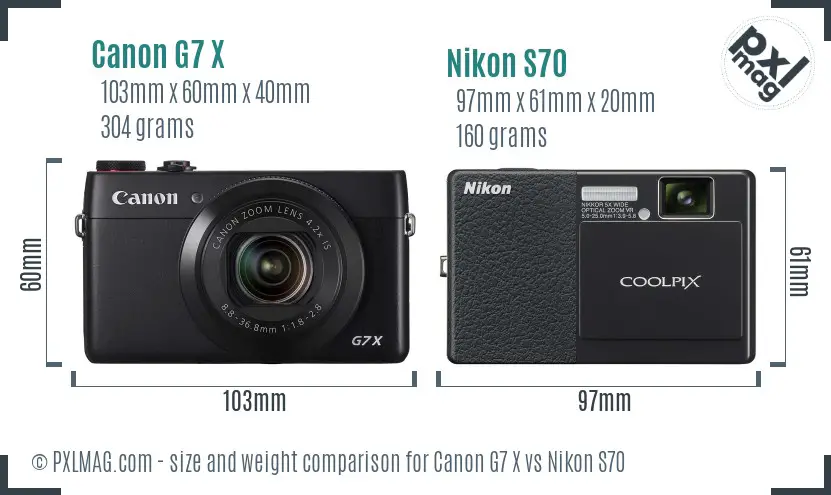Canon G7 X vs Nikon S70 size comparison