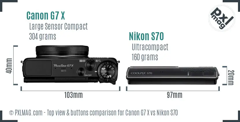 Canon G7 X vs Nikon S70 top view buttons comparison