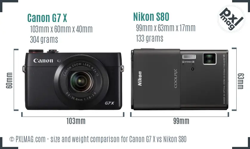 Canon G7 X vs Nikon S80 size comparison