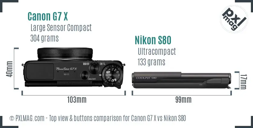 Canon G7 X vs Nikon S80 top view buttons comparison