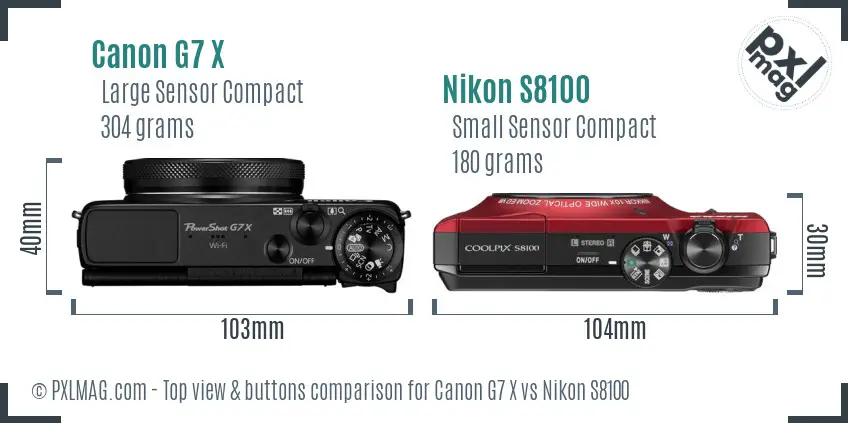 Canon G7 X vs Nikon S8100 top view buttons comparison