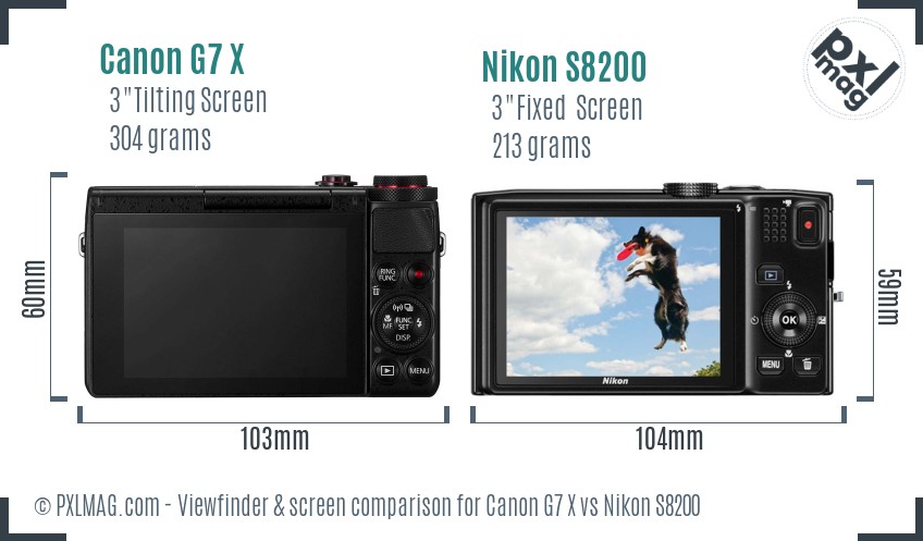 Canon G7 X vs Nikon S8200 Screen and Viewfinder comparison