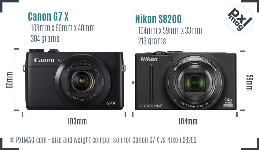 Canon G7 X vs Nikon S8200 size comparison