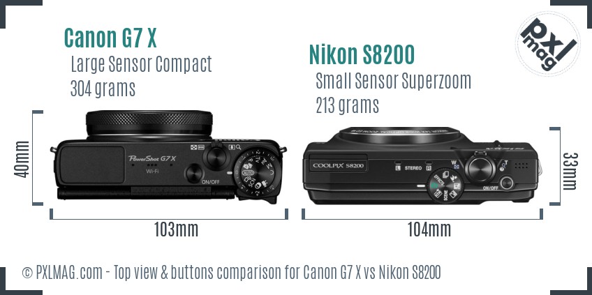 Canon G7 X vs Nikon S8200 top view buttons comparison