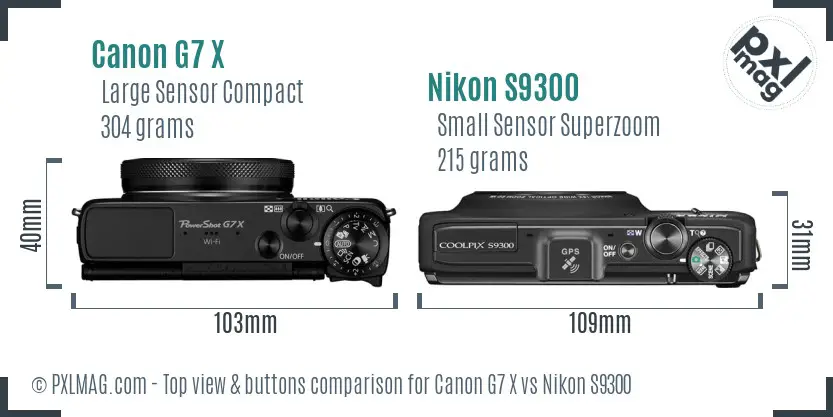Canon G7 X vs Nikon S9300 top view buttons comparison
