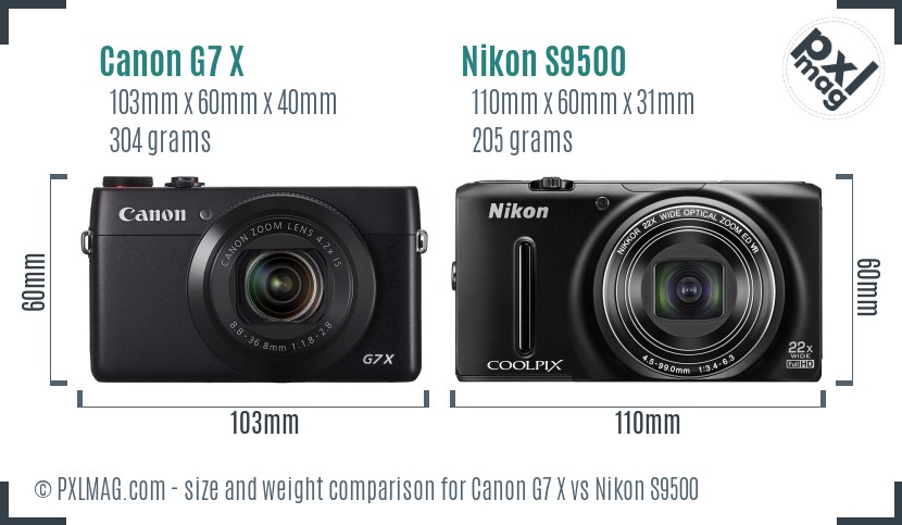 Canon G7 X vs Nikon S9500 size comparison