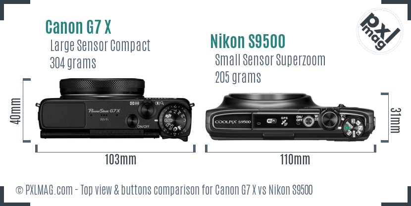 Canon G7 X vs Nikon S9500 top view buttons comparison