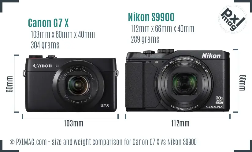 Canon G7 X vs Nikon S9900 size comparison Canon G7 X vs Nikon S9900 size comparison