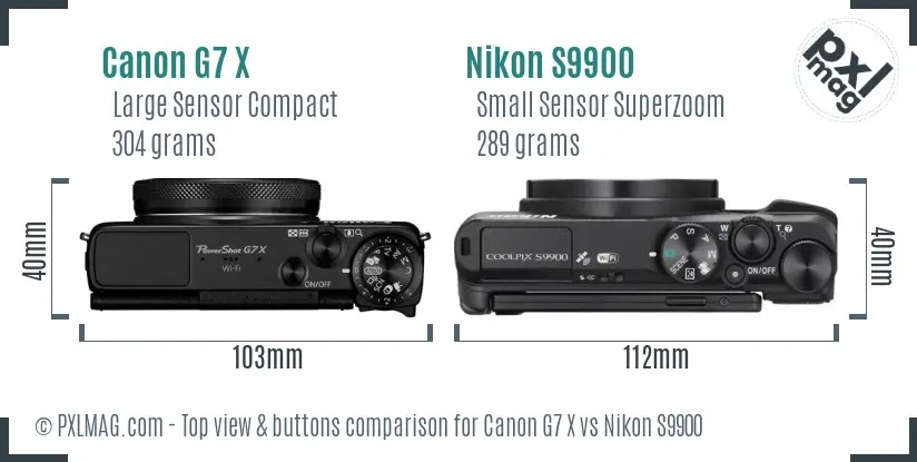 Canon G7 X vs Nikon S9900 top view buttons comparison Canon G7 X vs Nikon S9900 top view buttons comparison