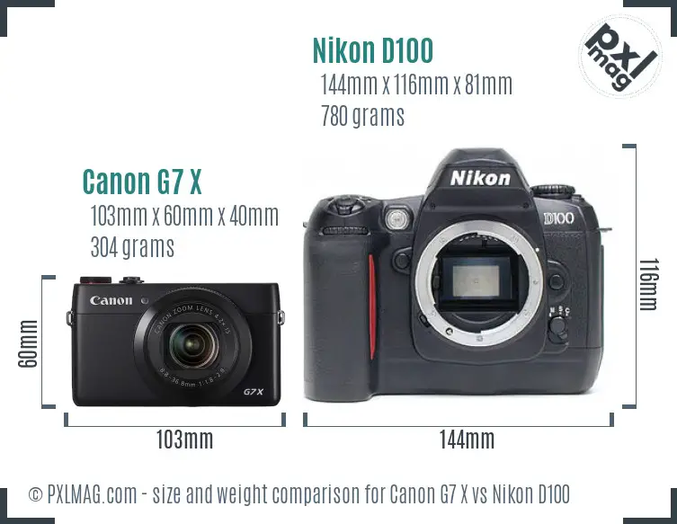 Canon G7 X vs Nikon D100 size comparison