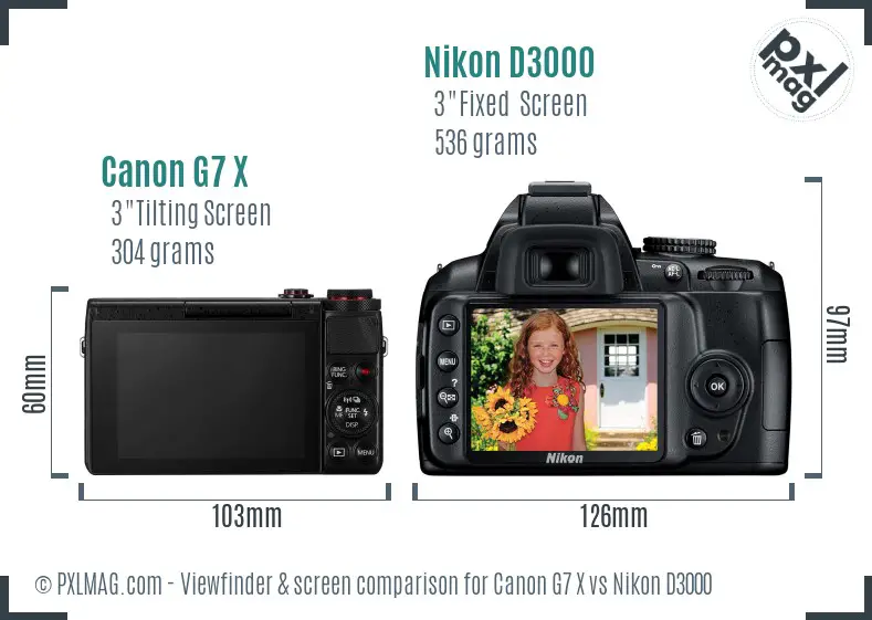 Canon G7 X vs Nikon D3000 Screen and Viewfinder comparison