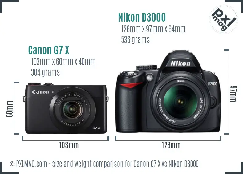 Canon G7 X vs Nikon D3000 size comparison